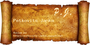 Petkovits Janka névjegykártya